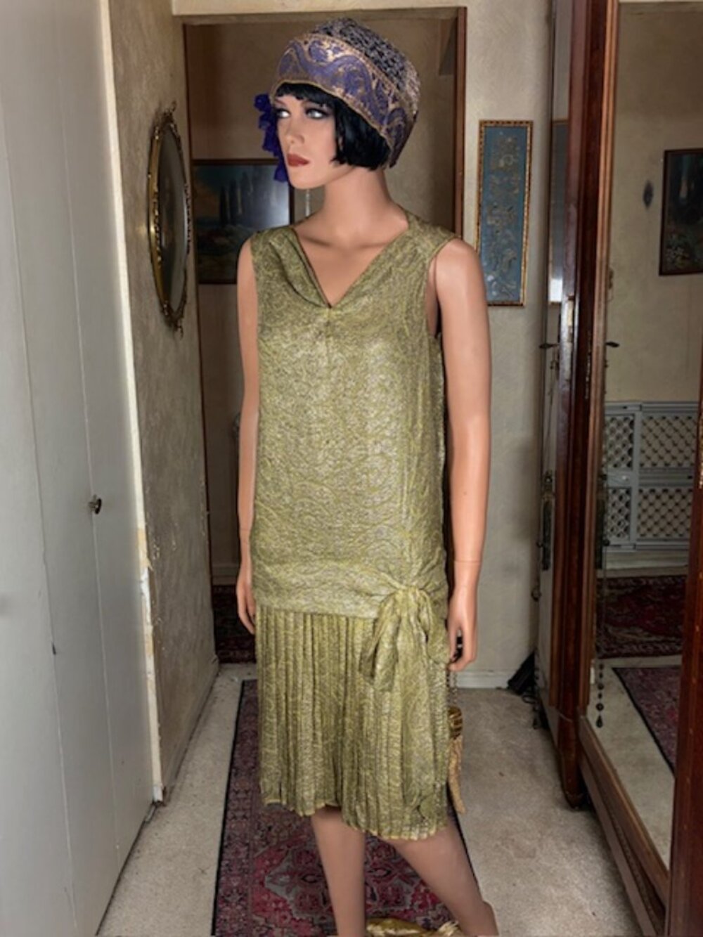 1920s Art Deco Flapper Designer Lame Metallic Dress